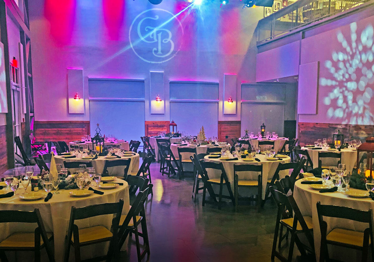 Table setup inside Encore Event Hall