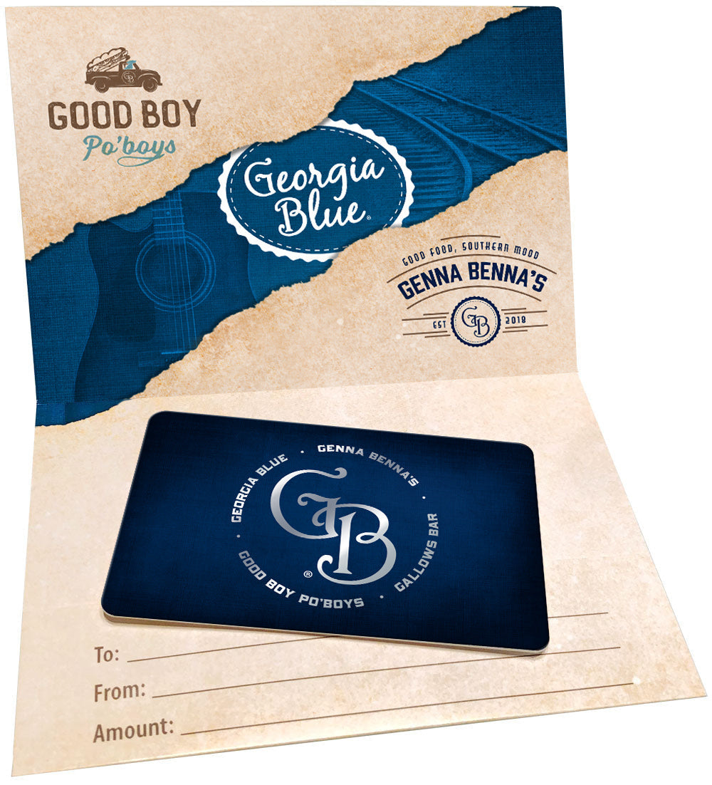 Georgia Blue gift card in its printed folder